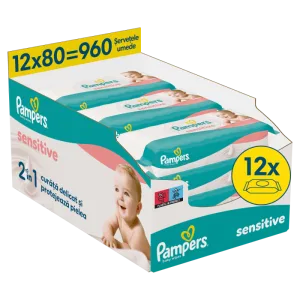 Servetele umede Sensitive, 960 bucati, Pampers