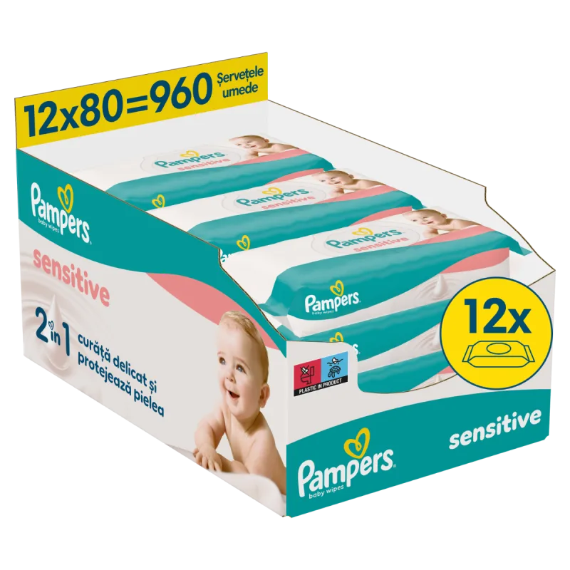 Servetele umede Sensitive, 960 bucati, Pampers — preț și oferte