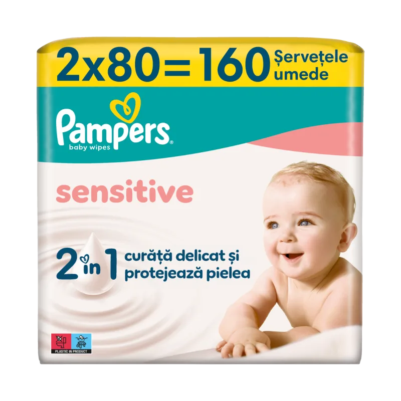 Servetele umede Sensitive, 160 bucati, Pampers — preț și oferte