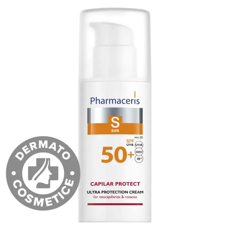 Crema de fata cu protectie solara SPF50+ pentru piele sensibila si rozacee Capilar Protect S, 50ml, Pharmaceris — preț și oferte