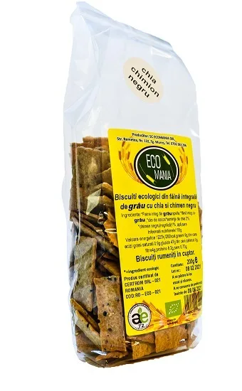 Biscuiti integrali cu chia si chimen negru Bio, 200g, Ecomania — preț și oferte