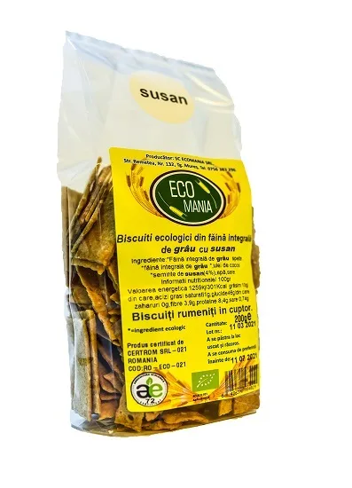 Biscuiti integrali cu seminte de susan, 200g, Ecomania — preț și oferte
