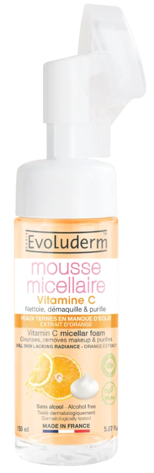 Spuma micelara de curatare cu perie din silicon Vitamin C, 150ml, Evoluderm