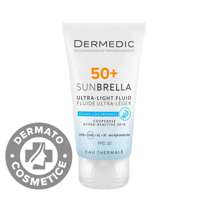 Fluid ultra-light pentru ten cuperozic si hiperreactiv cu SPF50 Sunbrella, 40ml, Dermedic — preț și oferte