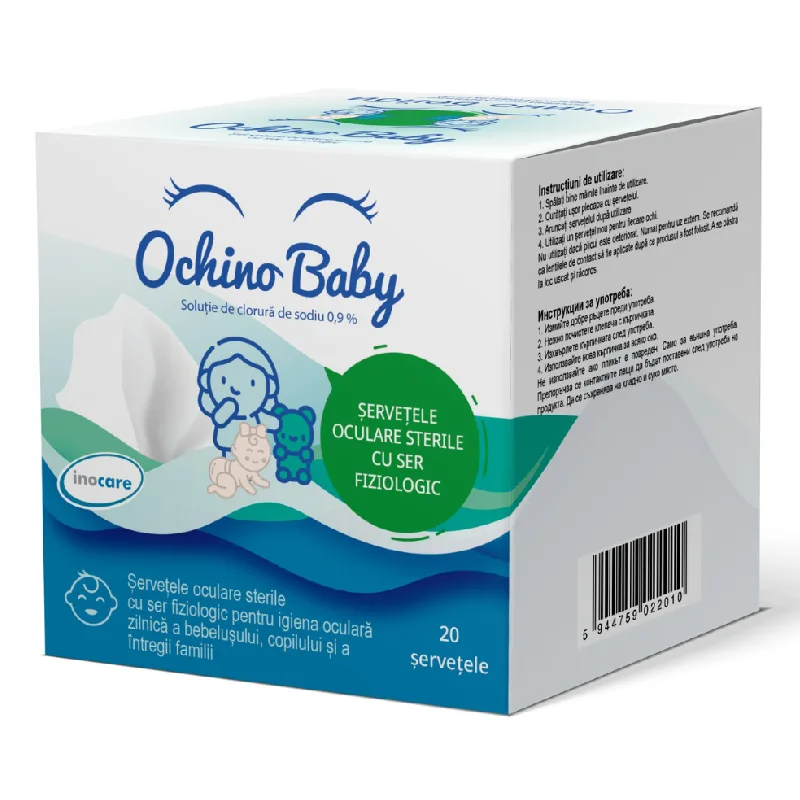 Servetele oculare sterile cu ser fiziologic Ochino Baby, 20 bucati, Inocare Pharm INOCARE PHARM SRL — preț și oferte