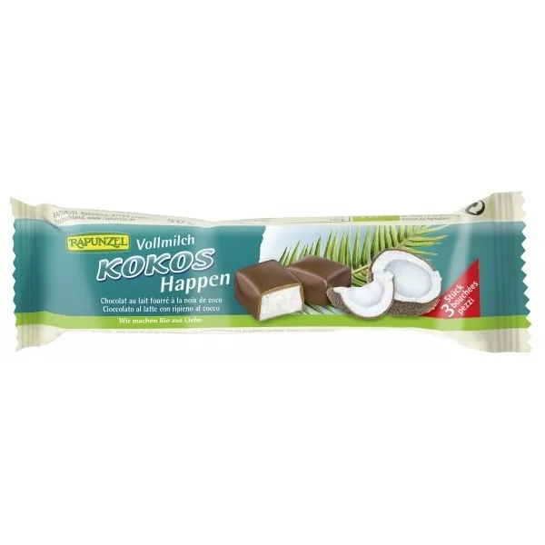 Baton de cocos in glazura in lapte ECO, 50g, Rapunzel — preț și oferte