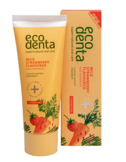 Pasta de dinti pentru copii cu aroma de capsuni si morcov, 75ml, Ecodenta — preț și oferte