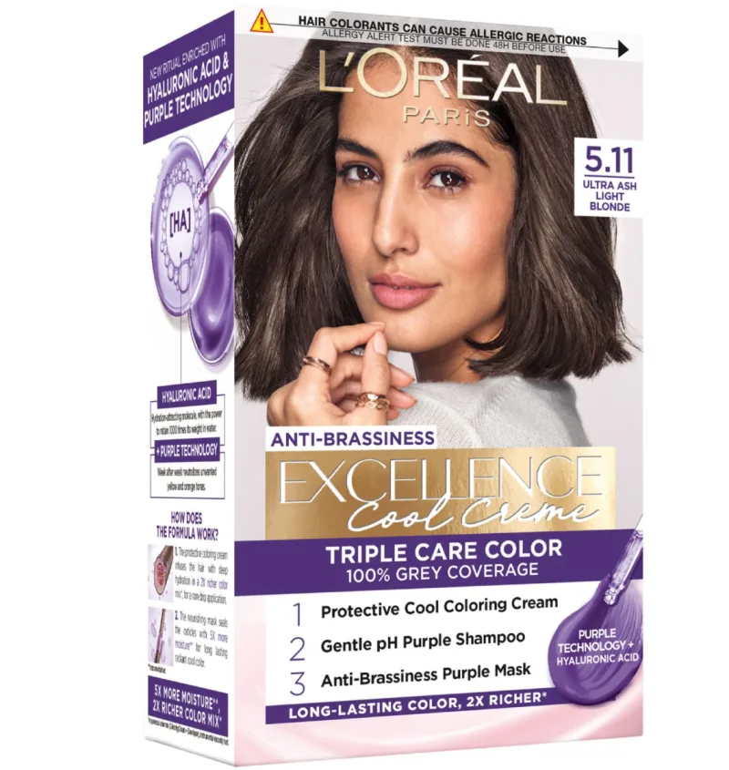 Vopsea de par permanenta Excellence Cool Creme 5.11 Saten Deschis Ultra-Cenusiu, 192ml, L'Oreal Paris — preț și oferte