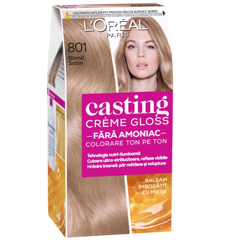 Vopsea de par semi-permanenta fara amoniac Casting Creme Gloss 801 Blond Satin, 180ml, L'Oreal Paris — preț și oferte