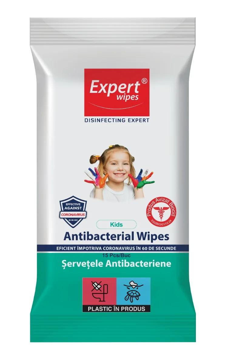 Servetele umede Antibacteriene Kids, 15 bucati, Expert Wipes — preț și oferte