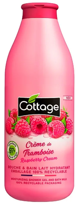Gel de dus si Lapte de baie cu zmeura, 750ml, Cottage