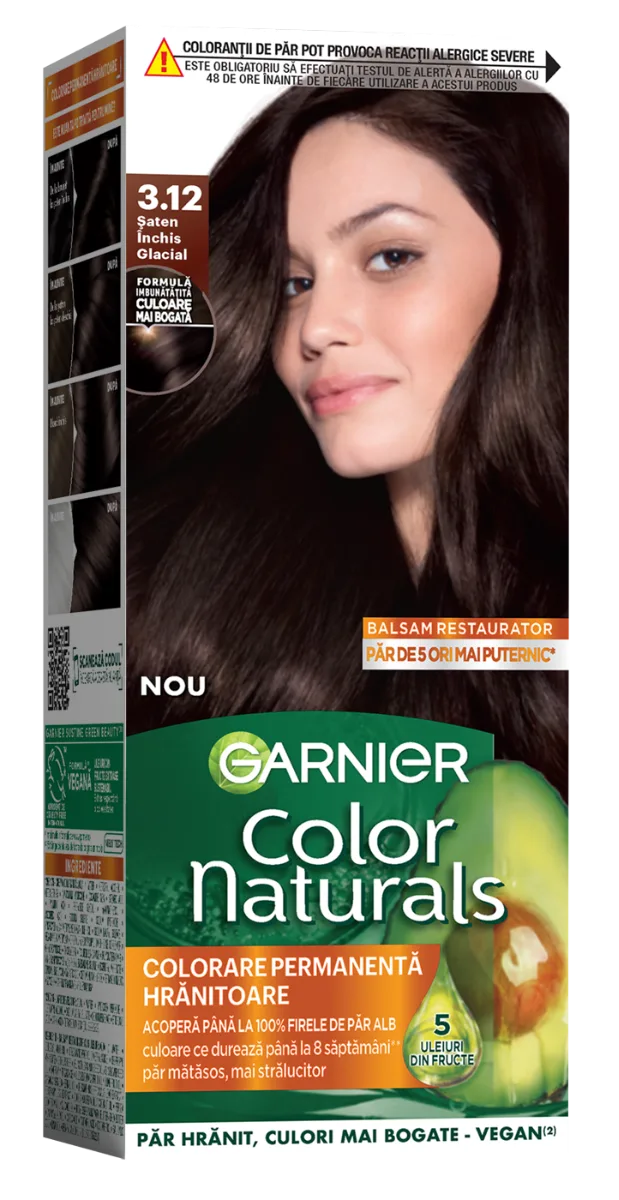 Vopsea de par permanenta Color Naturals 3.12 Saten Inchis Glacial, 112ml, Garnier — preț și oferte