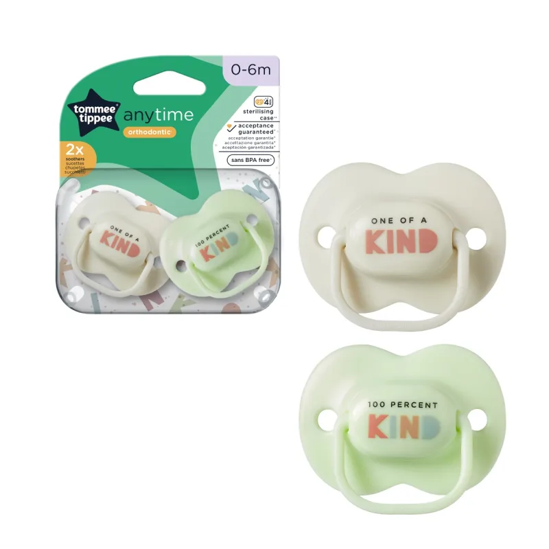 Suzeta ortodontica pentru 0-6 luni Anytime Alb/Verde, 2 bucati, Tommee Tippee — preț și oferte