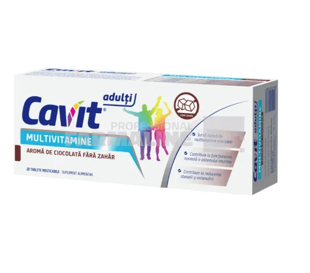 Cavit Adulti Multivitamine fara zahar cu aroma de ciocolata 20 tablete masticabile — preț și oferte