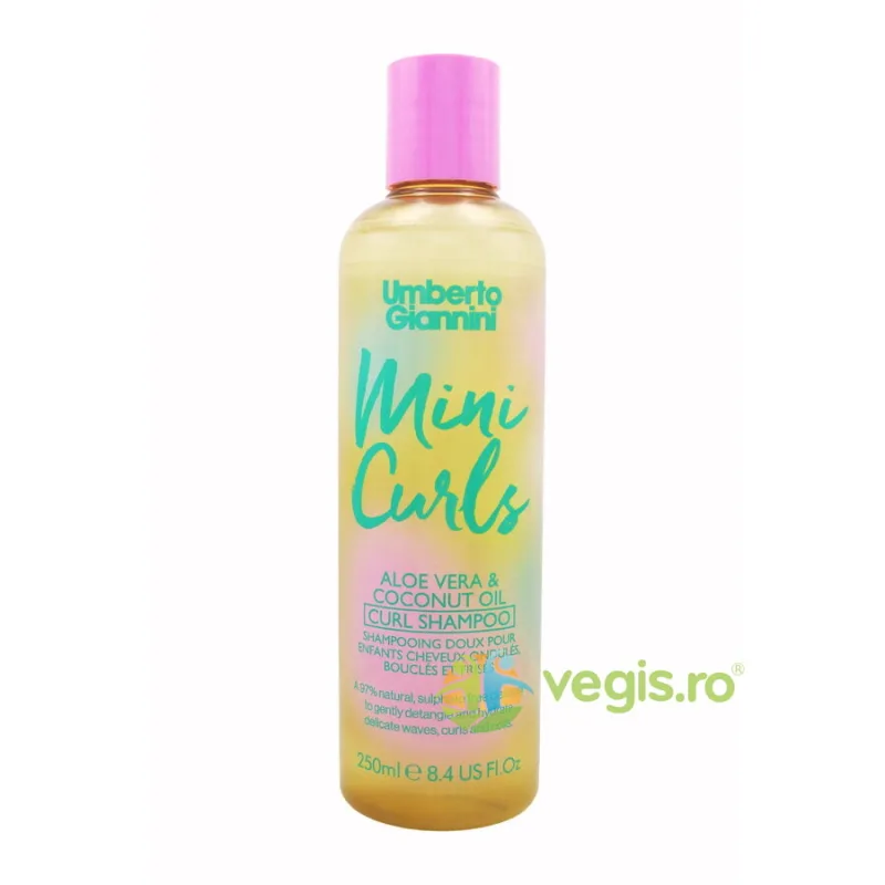 Sampon Delicat pentru Parul Ondulat, Cret sau Foarte Cret pentru Copii cu Aloe Vera si Ulei de Cocos Mini Curls 250ml UMBERTO GIANNINI — preț și oferte