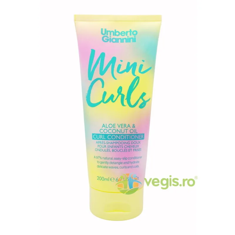 Balsam Delicat pentru Parul Ondulat, Cret sau Foarte Cret pentru Copii cu Aloe Vera si Ulei de Cocos Mini Curls 200ml UMBERTO GIANNINI — preț și oferte
