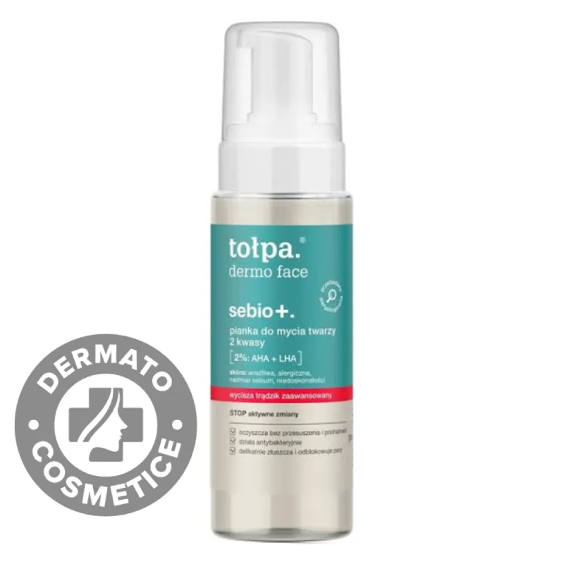 Spuma de curatare pentru ten gras si acneic cu AHA + LHA Dermo Face Sebio+, 150ml, Tołpa — preț și oferte