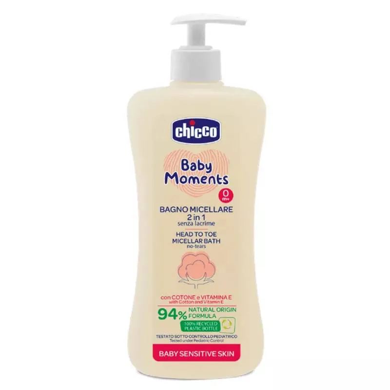 Sampon si gel de dus micelar dermatologic Baby Moments Sensitive 0 luni+, 500ml, Chicco — preț și oferte