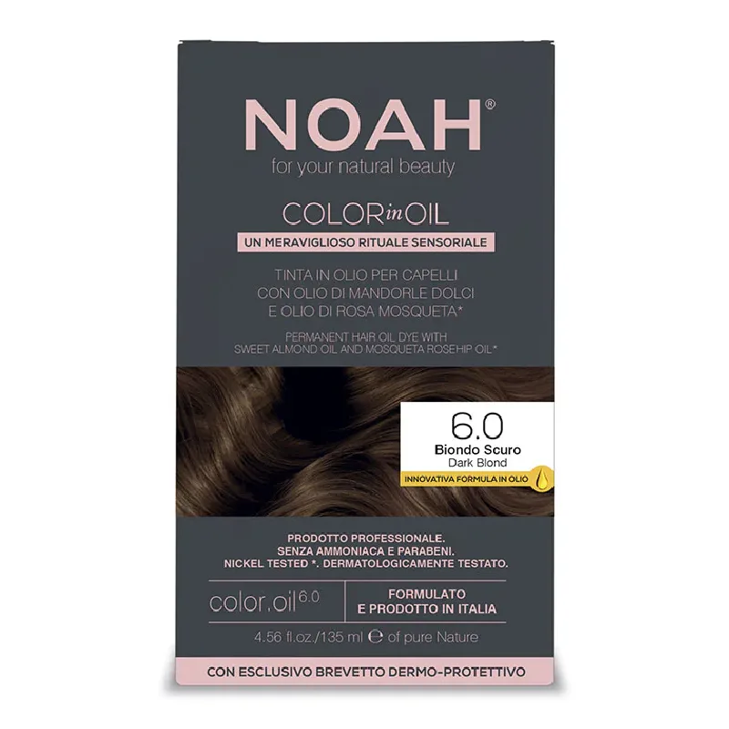 Vopsea de par permanenta fara amoniac, 6.0 Dark Blond, Color in Oil, 135 ml, Noah — preț și oferte