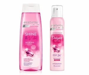 GEROVITAL Pachet Shine & Vibe – Gel de duș 400 ml + H3 Antiperspirant Delights 150 ml, Farmec