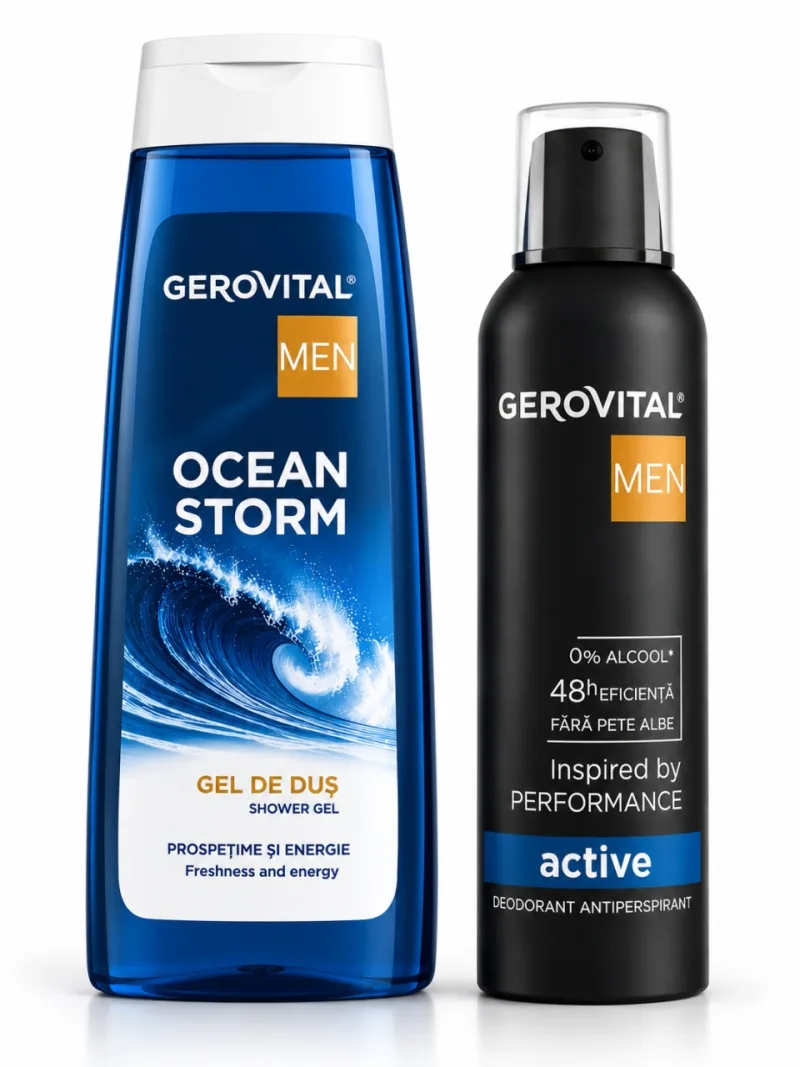 GEROVITAL Men Pachet Ocean Storm – Gel de duș 400 ml + Deodorant Antiperspirant Active 150 ml, Farmec — preț și oferte