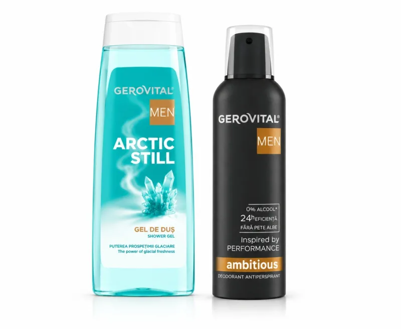 GEROVITAL Men Pachet Arctic Still – Gel de duș 400 ml + Deodorant Antiperspirant Ambitious 150 ml, Farmec — preț și oferte