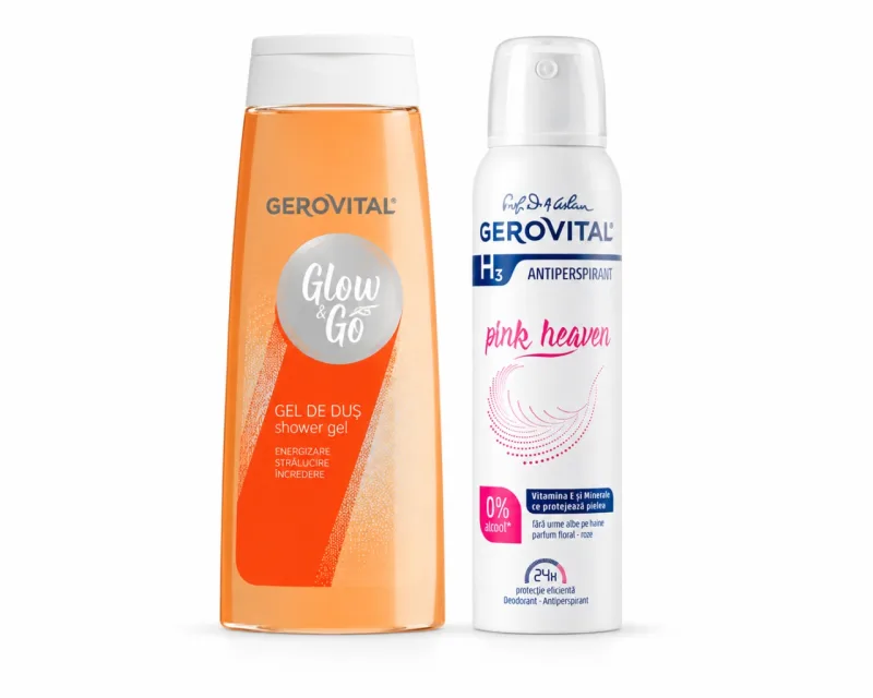 GEROVITAL Pachet Glow&Go – Gel de duș 400 ml + H3 Deo Spray Pink Heaven 150 ml, Farmec — preț și oferte
