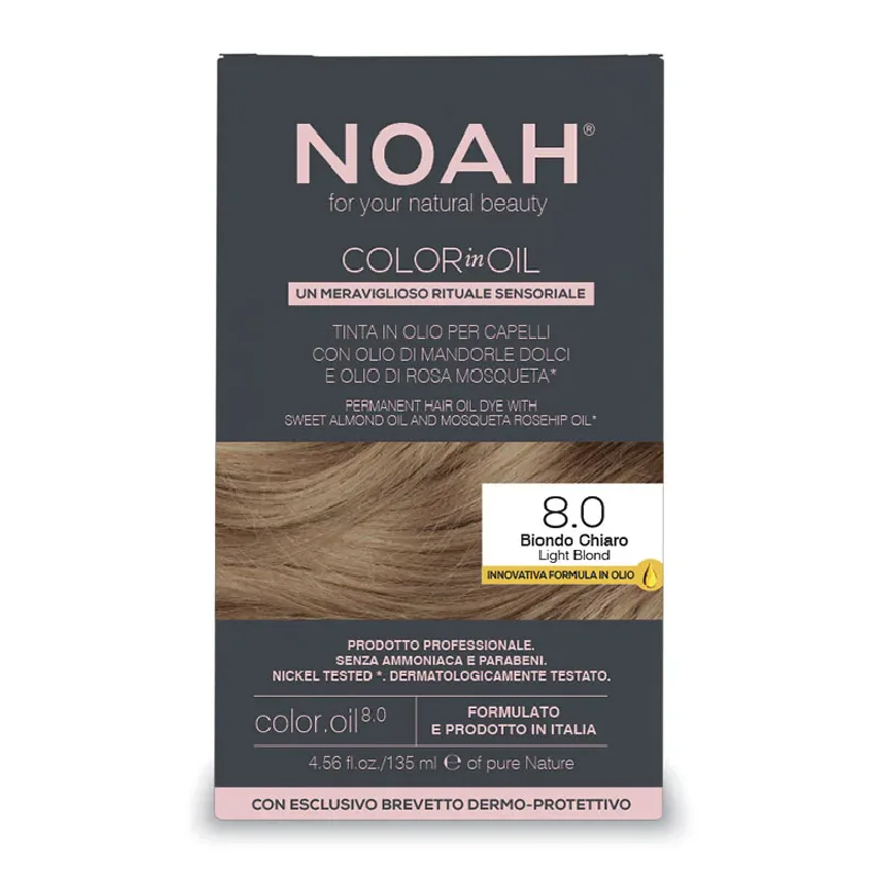 Vopsea de par permanenta fara amoniac, 8.0 Light Blond, Color in Oil, 135 ml, Noah — preț și oferte