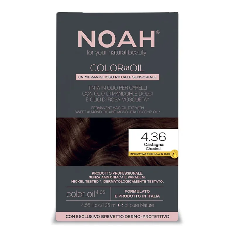 Vopsea de par permanenta fara amoniac, 4.36 Castaniu, Color in Oil, 135 ml, Noah — preț și oferte