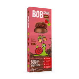Snack fructat din mere si capsuni in ciocolata cu lapte, 30g, Bob Snail