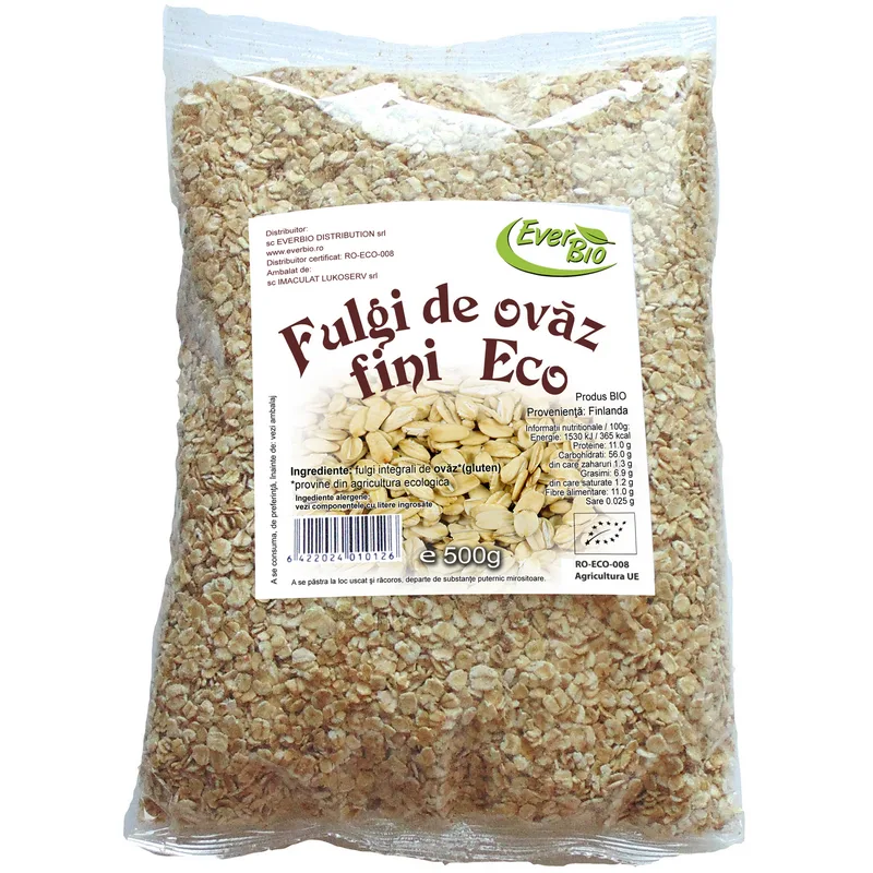 Fulgi de ovaz fini-mici 500g ECO-BIO - EVERBIO — preț și oferte