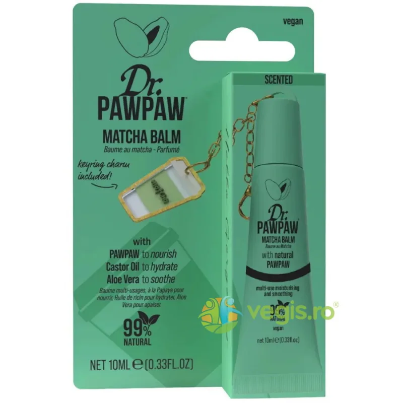 Balsam de Buze Multifunctional cu Extract de Papaya, Ulei de Ricin si Aloe Vera cu Breloc Matcha 10ml Dr.PAWPAW — preț și oferte