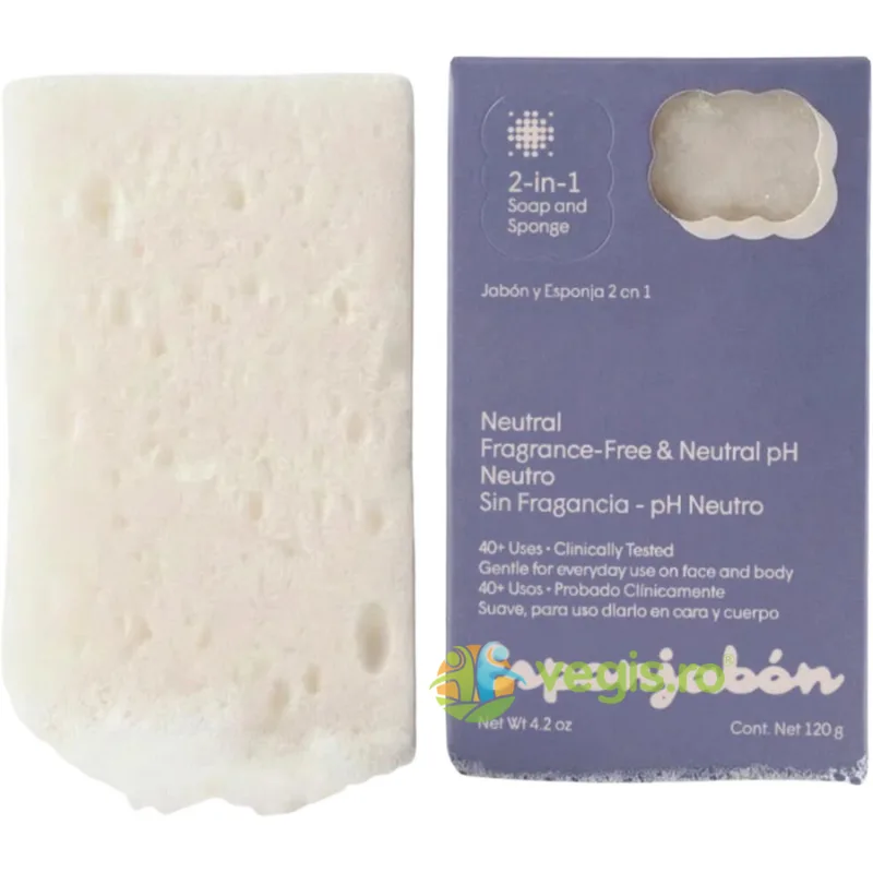 Burete de Baie si Sapun Incorporat 2 in 1 cu pH Neutru fara Parfum 120g ESPONJABON — preț și oferte