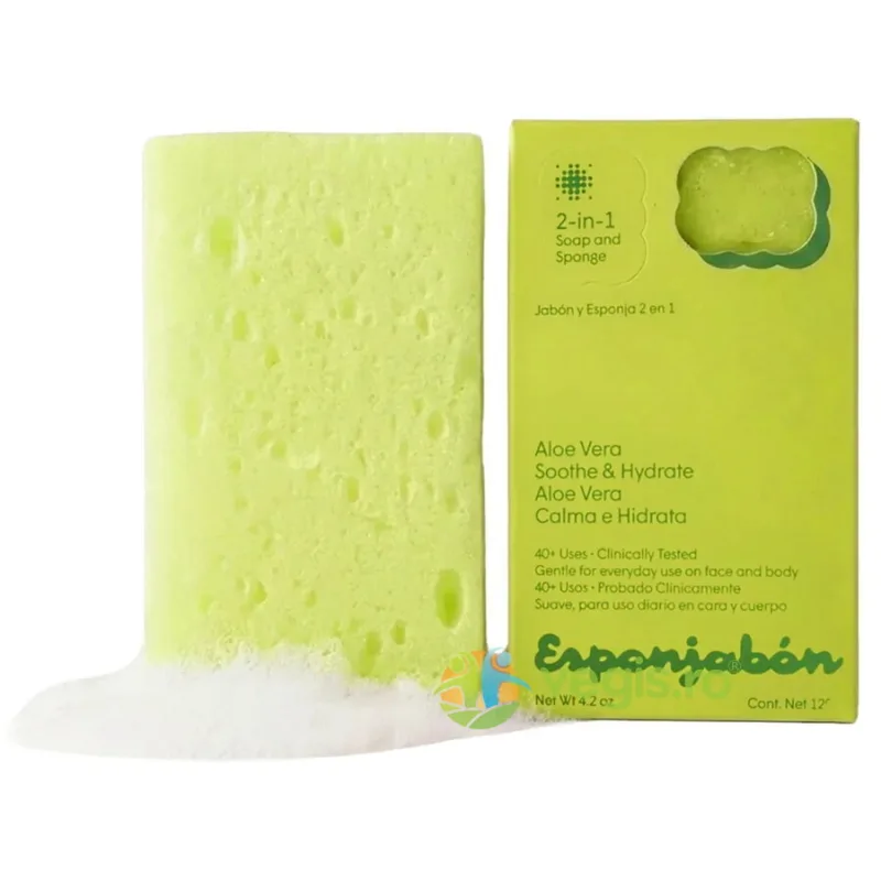 Burete de Baie si Sapun Incorporat 2 in 1 cu Efect Calmant si Hidratant cu Aloe Vera 120g ESPONJABON — preț și oferte