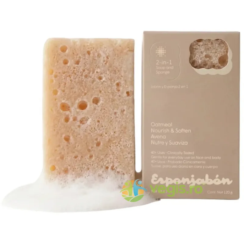 Burete de Baie si Sapun Incorporat 2 in 1 cu Efect Calmant si Exfoliant cu Fulgi de Ovaz 120g ESPONJABON — preț și oferte