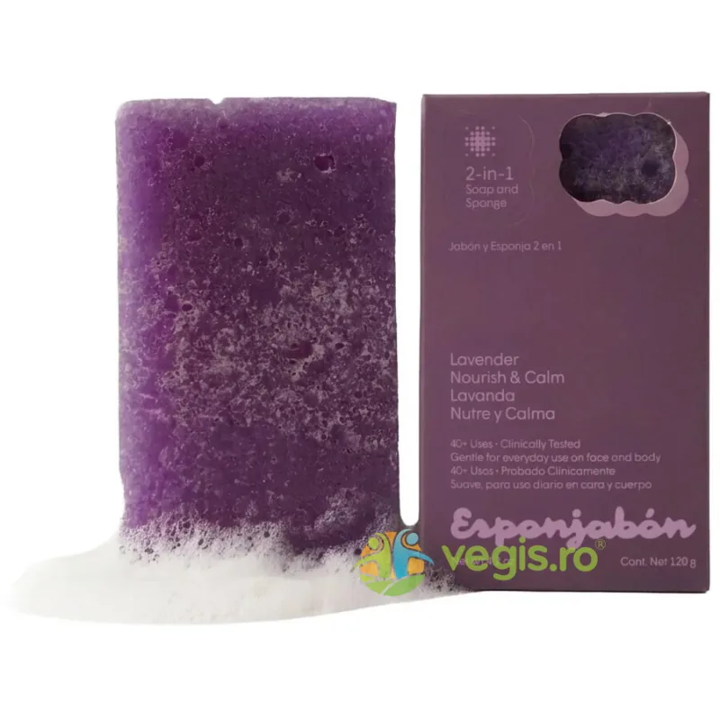 Burete de Baie si Sapun Incorporat 2 in 1 cu Efect Hranitor si Calmant cu Parfum de Lavanda 120g ESPONJABON — preț și oferte