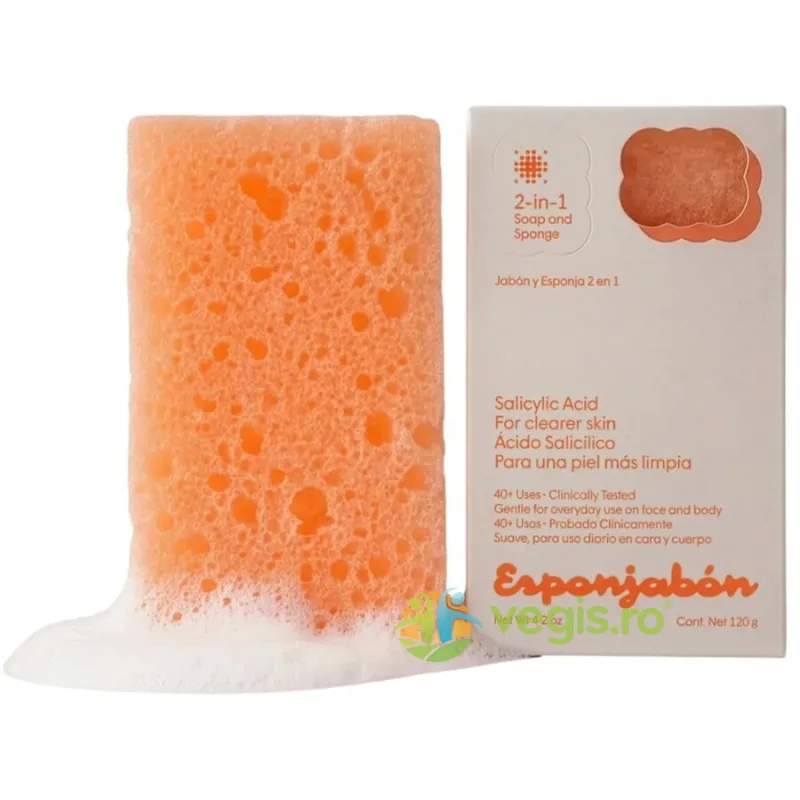 Burete de Baie si Sapun Incorporat 2 in 1 cu Efect Anti-Acnee cu Acid Salicilic 120g ESPONJABON — preț și oferte