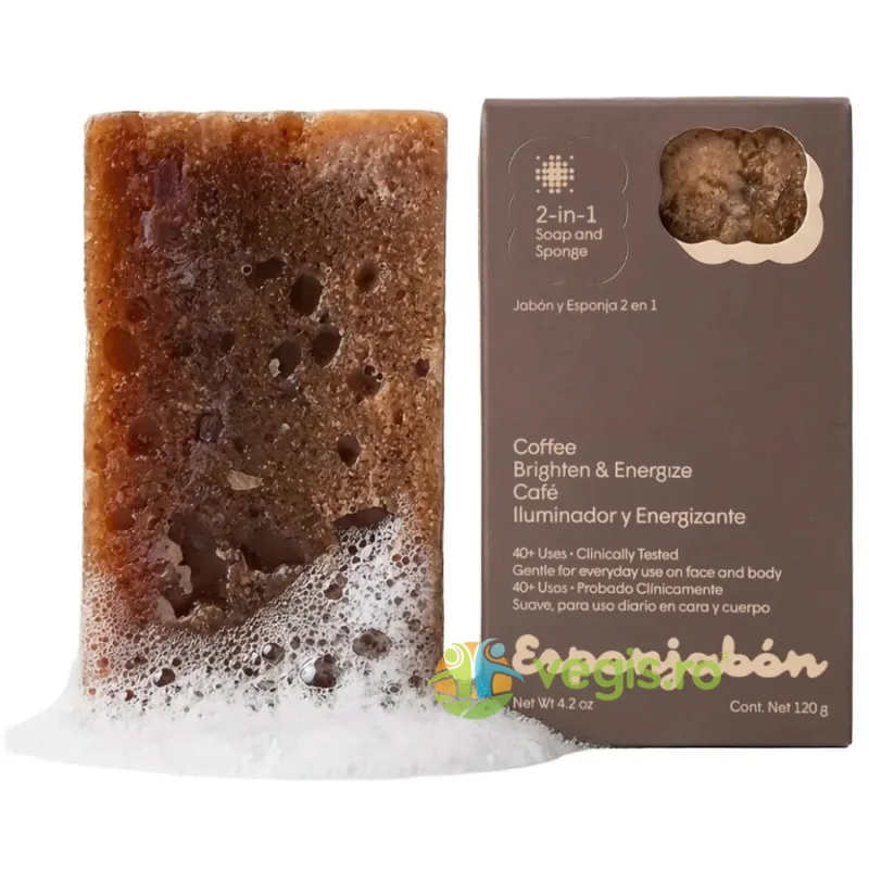 Burete de Baie si Sapun Incorporat 2 in 1 cu Efect de Luminozitate cu Pudra de Cafea 120g ESPONJABON — preț și oferte