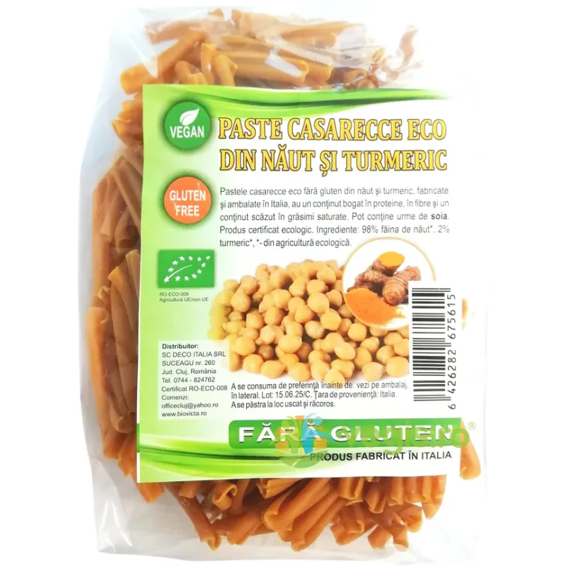 Paste Casarecce cu Naut si Curcuma fara Gluten Ecologice/Bio 250g Deco Italia — preț și oferte