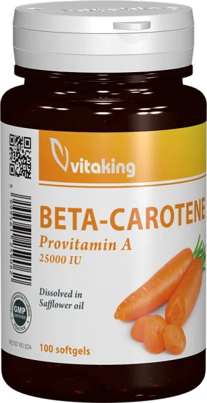 Beta-caroten natural 25000UI, 100 capsule gelatinoase, Vitaking