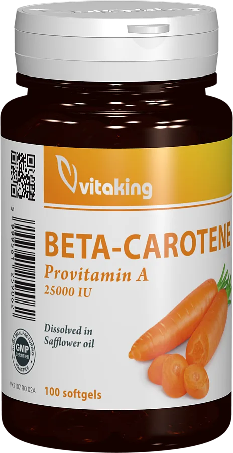 Beta-caroten natural 25000UI, 100 capsule gelatinoase, Vitaking — preț și oferte