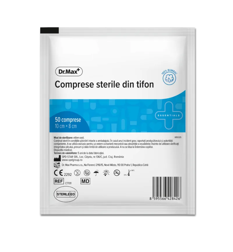 Dr. Max Comprese sterile din tifon 10 cm × 8 cm, 50 bucati — preț și oferte