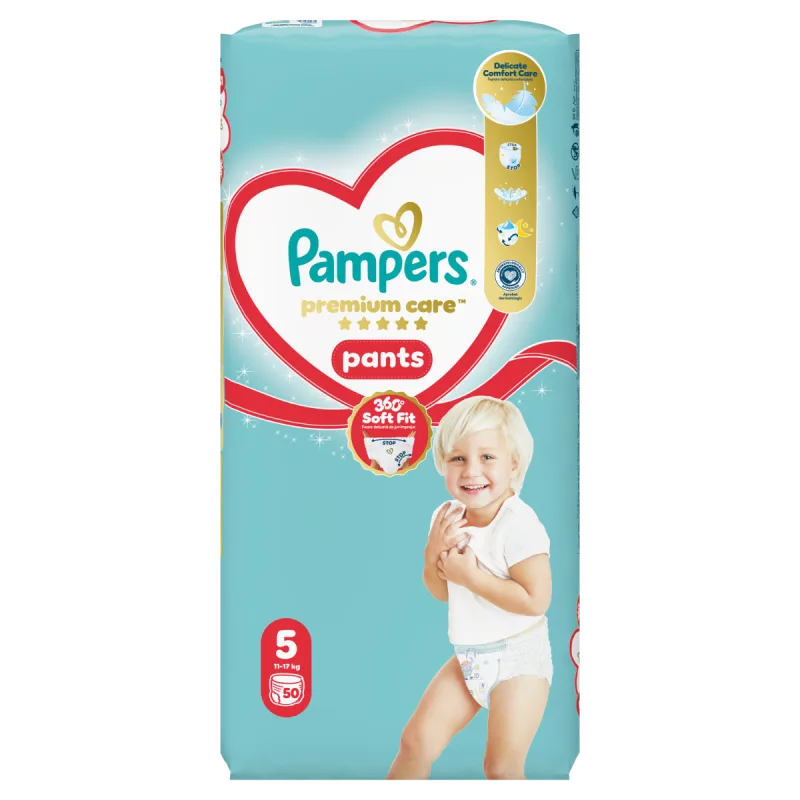 Scutece chilotel Premium Care Pants Marimea 5 11-17 kg, 50 bucati, Pampers — preț și oferte
