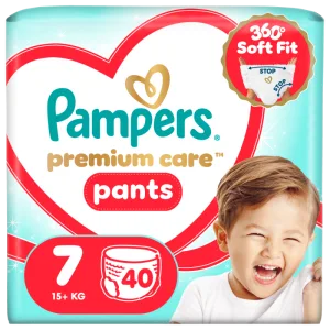 Scutece-Chilotel Premium Care Marimea 7 15kg+,  40 bucati, Pampers
