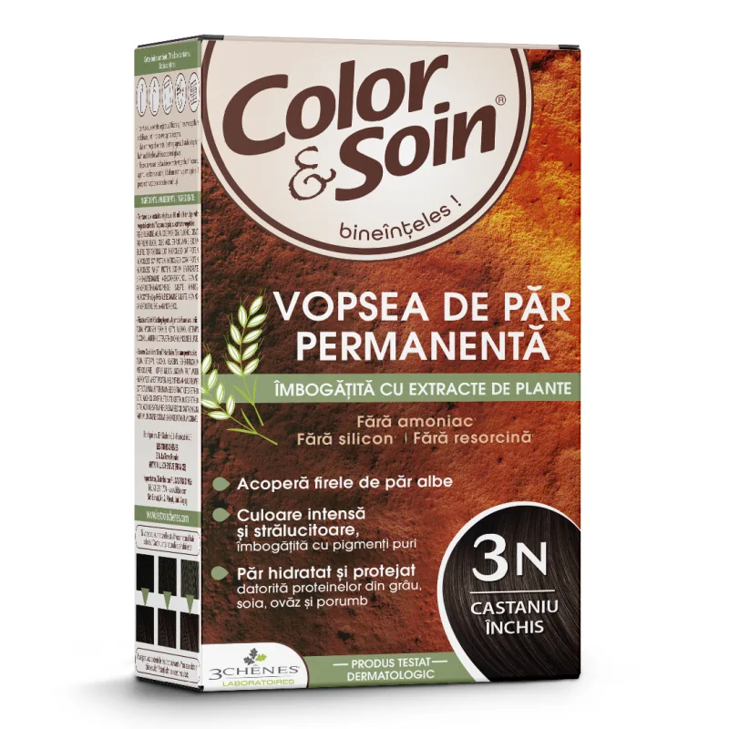 Vopsea de par fara amoniac, fara silicon, castaniu inchis, 3N, Color&Soin COLOR SOIN — preț și oferte