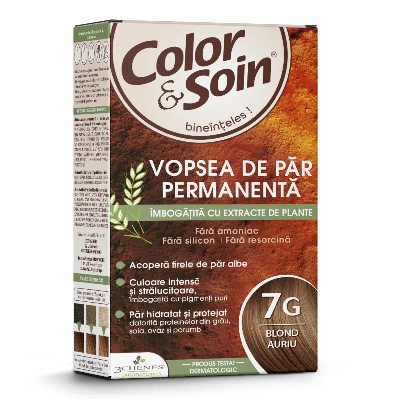 Vopsea de par fara amoniac, fara silicon, blond auriu, 7G, Color&Soin COLOR SOIN — preț și oferte
