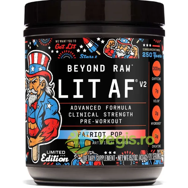 Formula Avansata de Pre-Workout LIT AF™ V2 cu Aroma de Patriot Pop 432g BEYOND RAW — preț și oferte
