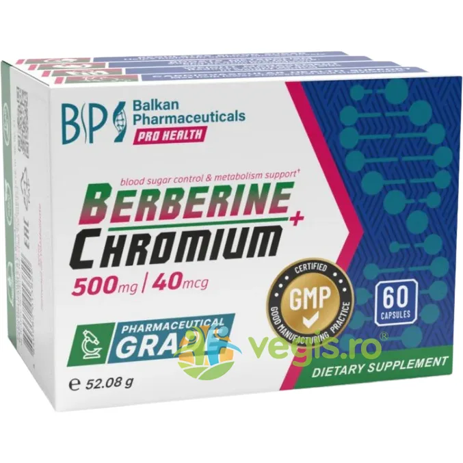 Berberine 500mg + Chromium 40mcg 60cps Balkan Pharmaceuticals — preț și oferte