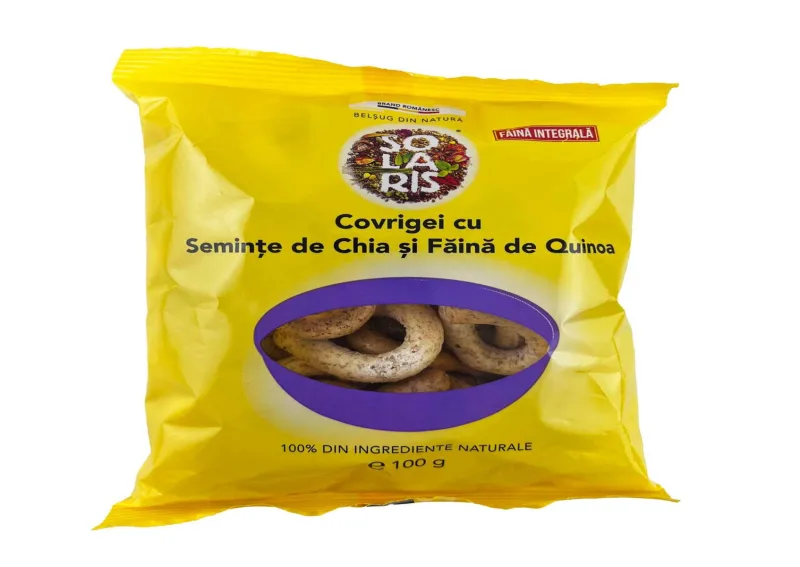 Covrigei din faina integrala cu seminte de chia si faina de quinoa, 100g, Solaris — preț și oferte