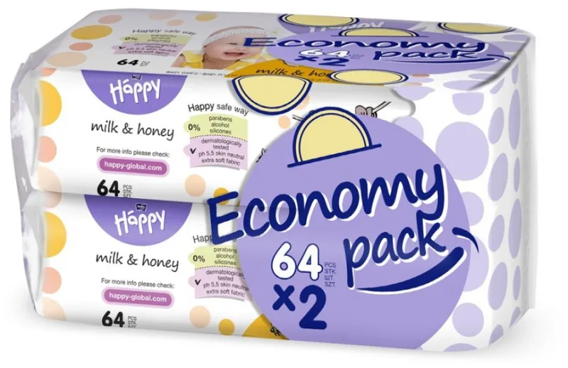Servetele umede Happy Milk & Honey, 2 x 64 bucati, Bella Baby — preț și oferte